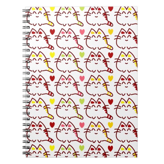 Cute Kawaii Cats and Hearts Pattern Notitieboek (Voorkant)