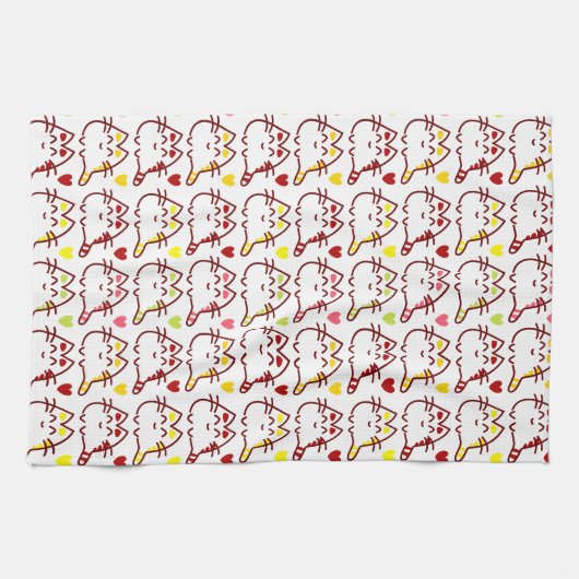 Cute Kawaii Cats and Hearts Pattern Theedoek (Horizontaal)