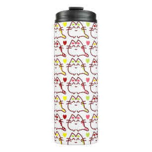 Cute Kawaii Cats and Hearts Pattern Thermosbeker