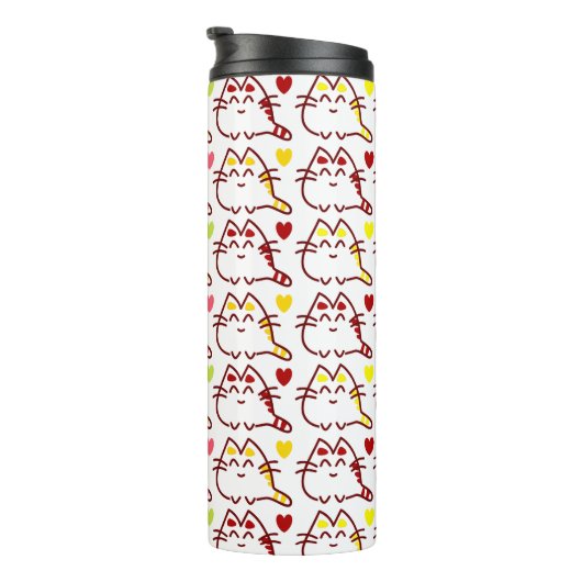 Cute Kawaii Cats and Hearts Pattern Thermosbeker (Geroteerd rechts)