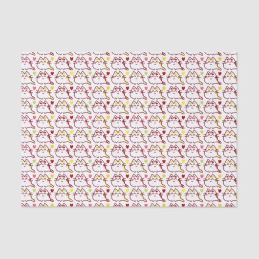 Cute Kawaii Cats and Hearts Pattern Tissuepapier (Voorkant)