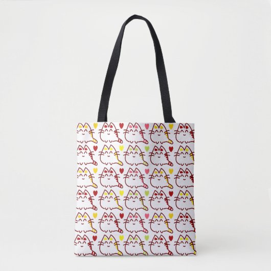Cute Kawaii Cats and Hearts Pattern Tote Bag (Voorkant)
