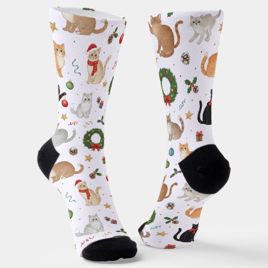 Cute Kawaii Cats & Christmas Decorations Socks Sokken (Gebogen)