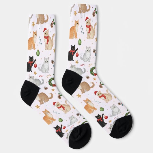 Cute Kawaii Cats & Christmas Decorations Socks Sokken (Rechts)