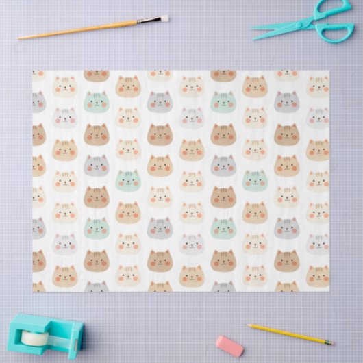 Cute Kawaii Cats Hand-Drawn Illustrations Pastel  Tissuepapier (Craft)