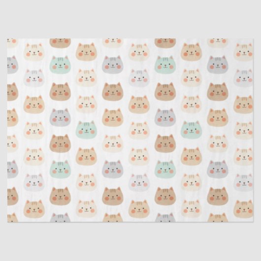 Cute Kawaii Cats Hand-Drawn Illustrations Pastel Tissuepapier (Voorkant)