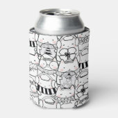 Cute Kawaii Cats in Black and White met roze Blikjeskoeler (Blikje Voorkant)