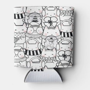 Cute Kawaii Cats in Black and White met roze Blikjeskoeler