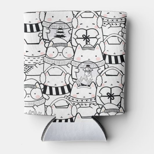 Cute Kawaii Cats in Black and White met roze Blikjeskoeler (Voorkant)