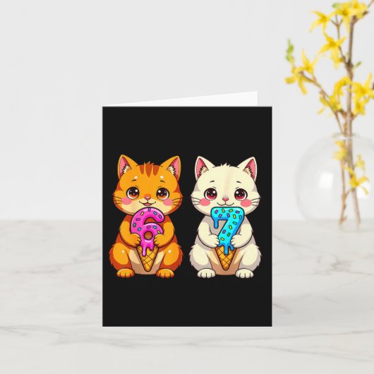 Cute Kawaii Cats Neko 67 Drip Meme Funny Six Seven Kaart (Gele Bloem)