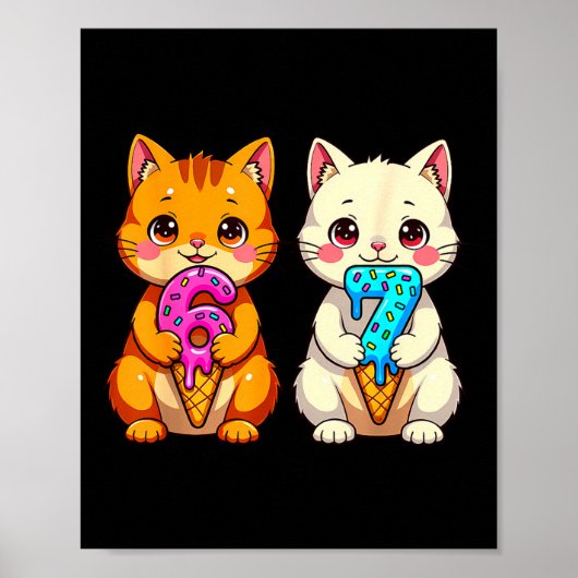 Cute Kawaii Cats Neko 67 Drip Meme Funny Six Seven Poster (Voorkant)