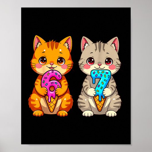 Cute Kawaii Cats Neko 67 Drip Meme Funny Six Seven Poster (Voorkant)