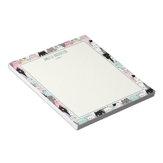Cute Kawaii Cats Pattern Personalize Name Notitieblok (Schuin)