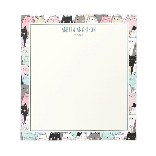 Cute Kawaii Cats Pattern Personalize Name Notitieblok (Voorkant)