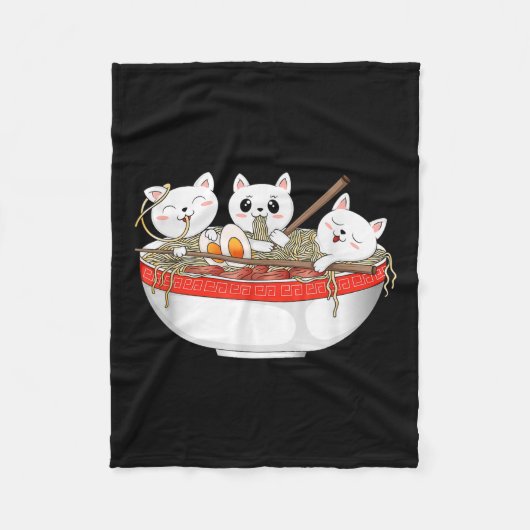 Cute Kawaii Cats Ramen Noodles Anime Japanse kat Fleece Deken (Voorkant)
