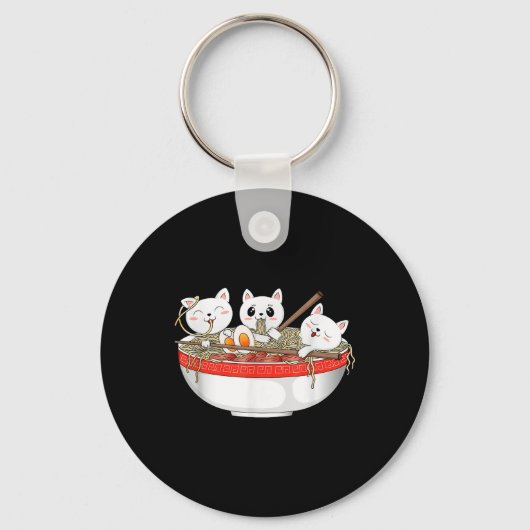 Cute Kawaii Cats Ramen Noodles Anime Japanse kat Sleutelhanger (Voorkant)