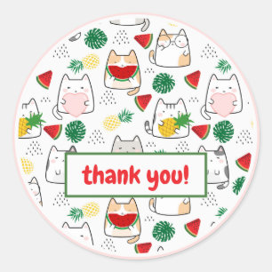 Cute Kawaii Cats Tropical Watermelon Bedankt Ronde Sticker