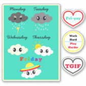 Cute Kawaii Celebrate Weekends TGIF Sticker Pack (Voorkant)
