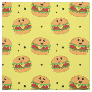 Cute Kawaii Cheeseburger Patroon op Geel Stof