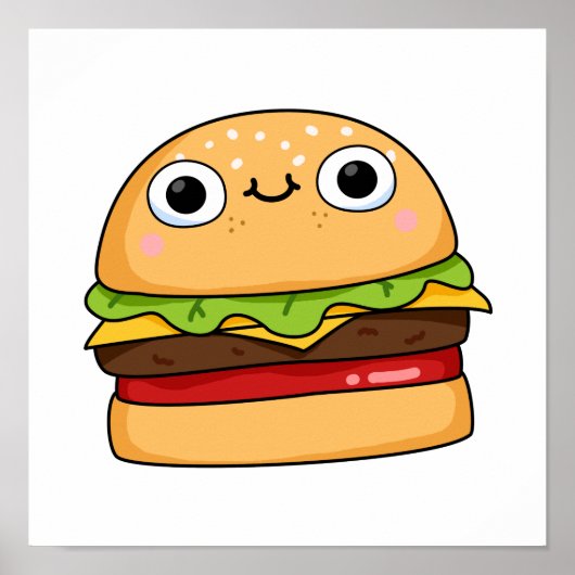 Cute Kawaii Cheeseburger Poster (Voorkant)