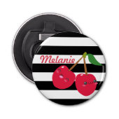 Cute Kawaii Cherry Striped Personalized Button Flesopener (Voorkant)