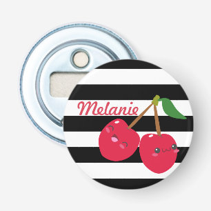 Cute Kawaii Cherry Striped Personalized Button Flesopener