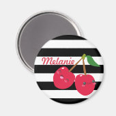 Cute Kawaii Cherry Striped Personalized Magneet (Voorkant / Achterkant)