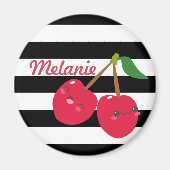 Cute Kawaii Cherry Striped Personalized Magneet (Voorkant)