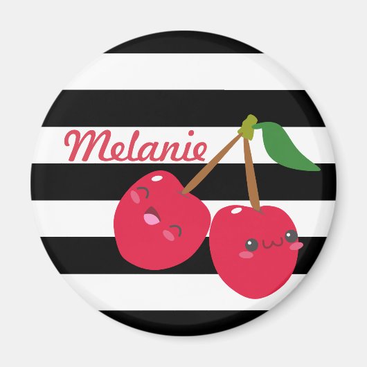 Cute Kawaii Cherry Striped Personalized Magneet (Voorkant)