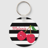 Cute Kawaii Cherry Striped Personalized Sleutelhanger (Voorkant)