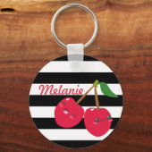 Cute Kawaii Cherry Striped Personalized Sleutelhanger (Voorkant)