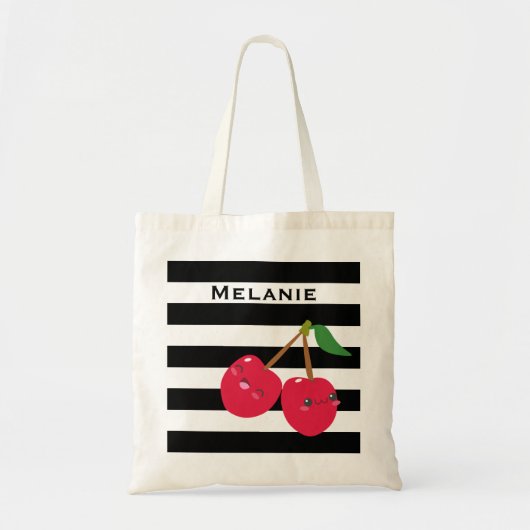 Cute Kawaii Cherry Striped Personalized Tote Bag (Voorkant)