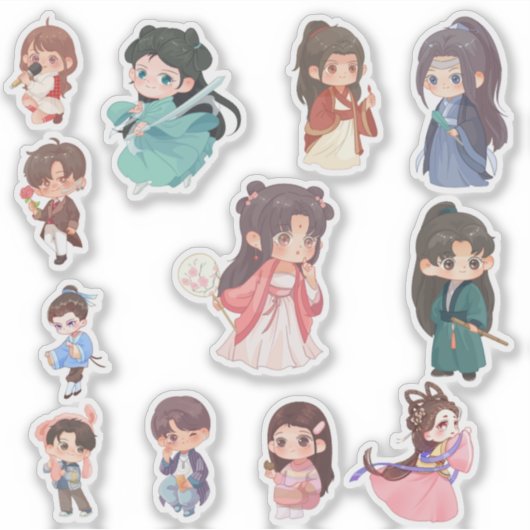 Cute Kawaii Chibi Character Stickers (Voorkant)