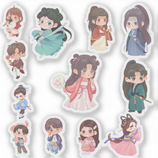 Cute Kawaii Chibi Character Stickers (Voorkant)