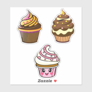 Cute Kawaii Chibi Cupcakes Sticker