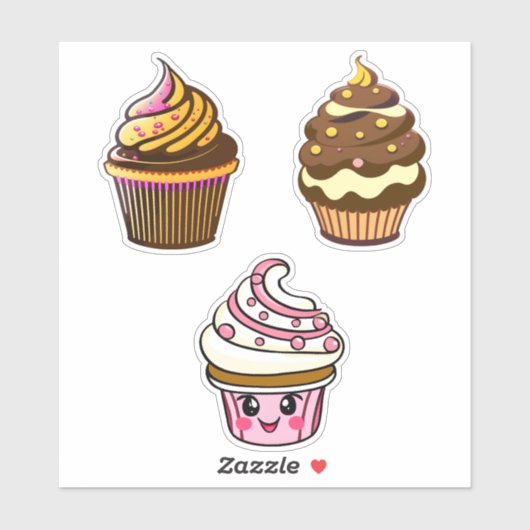 Cute Kawaii Chibi Cupcakes Sticker (Vel)