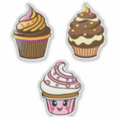 Cute Kawaii Chibi Cupcakes Sticker (Voorkant)