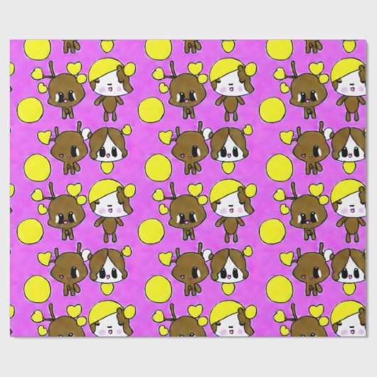 CUTE KAWAII CHIBI MOOSE PINK PAINK CADEAUPAPIER (Vlak)