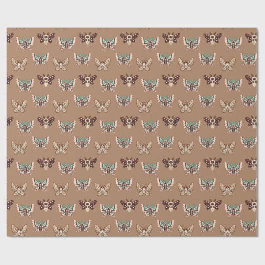 Cute Kawaii Chibi Moths on Coffee Tan Cadeaupapier (Vlak)