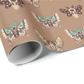 Cute Kawaii Chibi Moths on Coffee Tan Cadeaupapier (Rol Hoek)