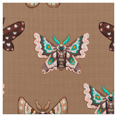 Cute Kawaii Chibi Moths on Coffee Tan Stof (Close Up)