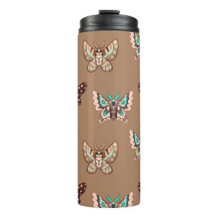 Cute Kawaii Chibi Moths on Coffee Tan Thermosbeker