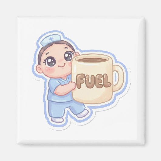 Cute Kawaii Chibi Nurse Giant Coffee Fuel Magnet (Voorkant)