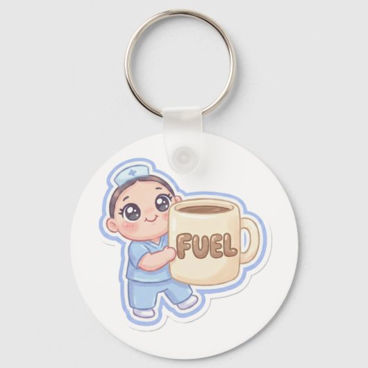 Cute Kawaii Chibi Nurse Giant Coffee Fuel  Sleutelhanger (Voorkant)