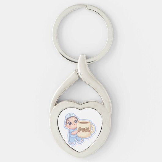 Cute Kawaii Chibi Nurse Giant Coffee Fuel Sleutelhanger (Voorkant)