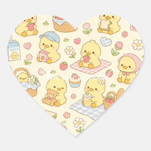 Cute Kawaii Chick Picnic Pattern | Pastel Spring  Hart Sticker (Voorkant)