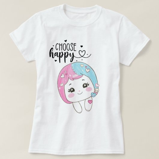 Cute Kawaii “Choose Happy”  – Adorable Posi T-shirt (Design voorkant)