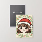 Cute Kawaii Christmas Anime Girl Button  (Voorkant / Achterkant)