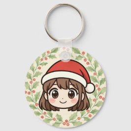 Cute Kawaii Christmas Anime Girl Keychain