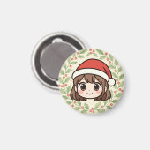 Cute Kawaii Christmas Anime Girl magnet (Voorkant / Achterkant)